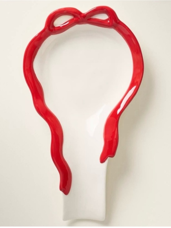 Anthropologie Red Ribbon Stoneware Spoon Rest - Picture 2 of 4